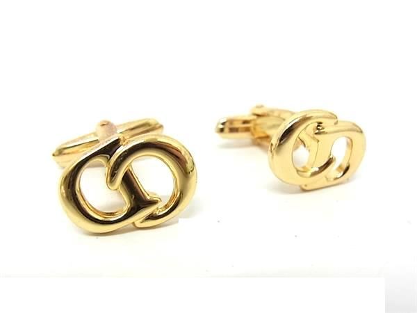 ■美品■ ChristianDior クリスチャンディオール ヴィンテージ CDロゴ カフス カフリンクス アクセサリー メンズ ゴールド系 DD9334拍卖