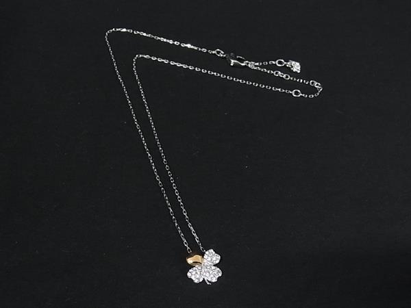 ■美品■ SWAROVSKI スワロフスキー ラインストーン クローバー ネックレス ペンダント アクセサリー シルバー系×ゴールド系 DK7970拍卖