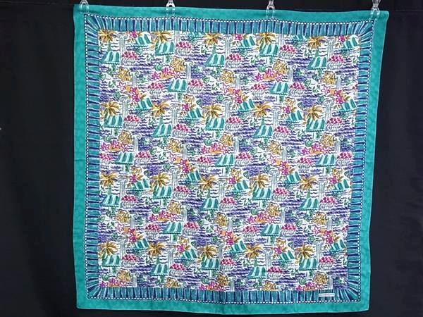 ■美品■ GIVENCHY ジバンシィ コットン×シルク 総柄 大判 スカーフ ストール ショール パレオ グリーン系×マルチカラー DJ1729拍卖