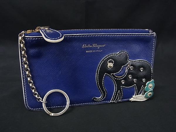 Salvatore Ferragamo フェラガモ レザー エレファント 象 コインケース コインパース 小銭入れ レディース メンズ ネイビー系 DK5283拍卖
