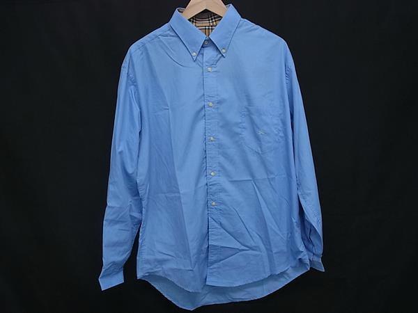 ■美品■ Burberrys バーバリーズ コットン100% Yシャツ 長袖 トップス 表記サイズ A3-17 洋服 メンズ ブルー系 DI4070拍卖
