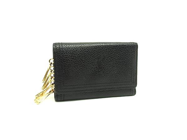 ■美品■ YVESSAINTLAURENT イヴサンローラン レザー5連 キーケース 鍵入れ レディース メンズ ブラック系 DI8710拍卖