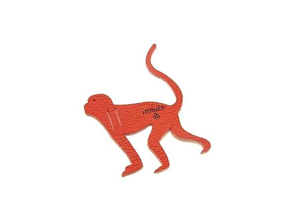 ■美品■ HERMES エルメス プティアッシュ レザー さる サル 猿 バッグチャーム レディース メンズ レッド系 DK6396拍卖