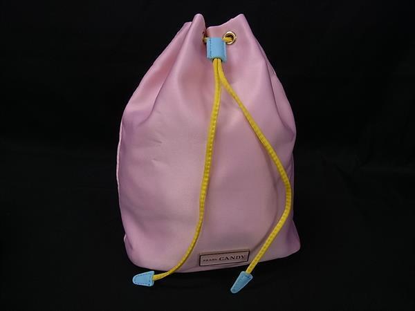 ■美品■ PRADA プラダ サテン 巾着型 マルチケース ポーチ 小物入れ レディース ピンク系 DI7084拍卖