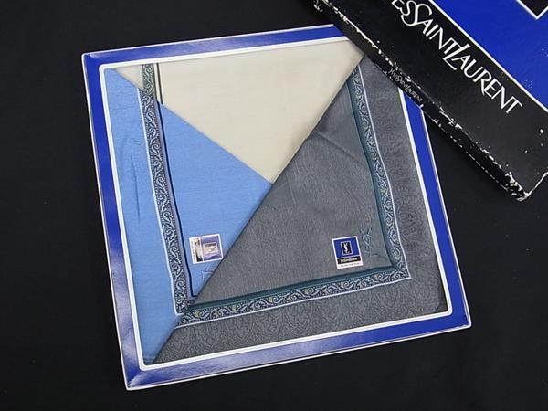 ■美品■ YVESSAINTLAURENT イヴサンローラン スカーフ ストール 3点セット ブルー系 グリーン系 ベージュ系 DG5809拍卖