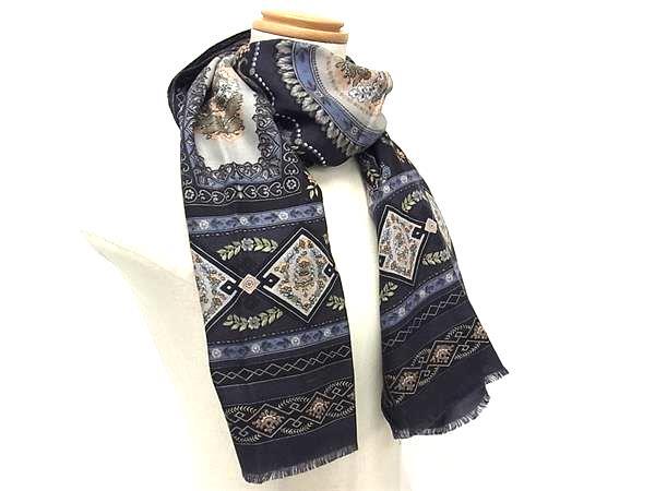 1円■極美品■ ETRO エトロ ウール70%×シルク30% ペイズリー柄 スカーフ ストール ショール レディース ブラック系×マルチカラー FL5872拍卖