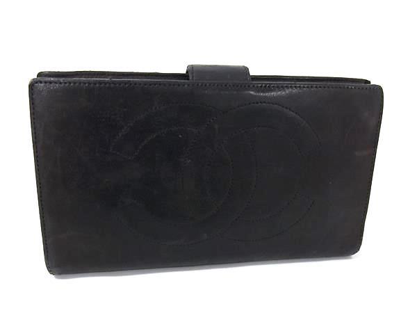 1円 CHANEL シャネル ココマーク ラムスキン 二つ折り 長財布 ウォレット 小銭入れ 札入れ レディース ブラック系 FR4178拍卖