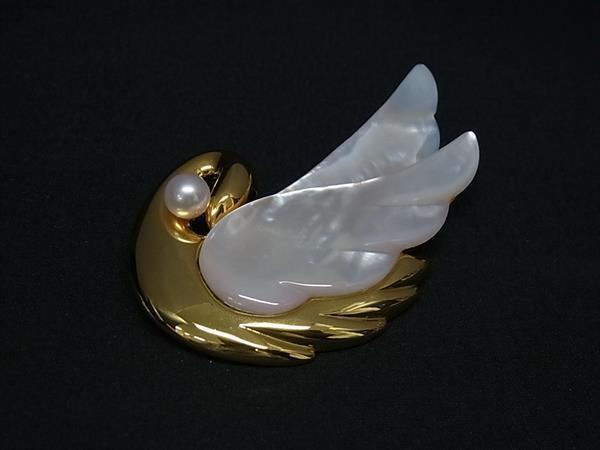 1円 ■極美品■ TASAKI タサキ 本真珠 アコヤ真珠 パール 約6mm スワン ピンバッチ ピンブローチ アクセサリー ゴールド系 FR4155拍卖
