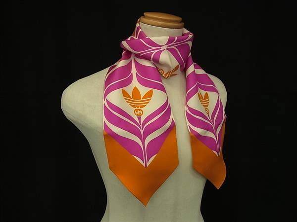 1円 ■極美品■ GUCCI×adidas グッチ×アディダス ツイリー リボンスカーフ パープル系×オレンジ系×アイボリー系 FS4784拍卖