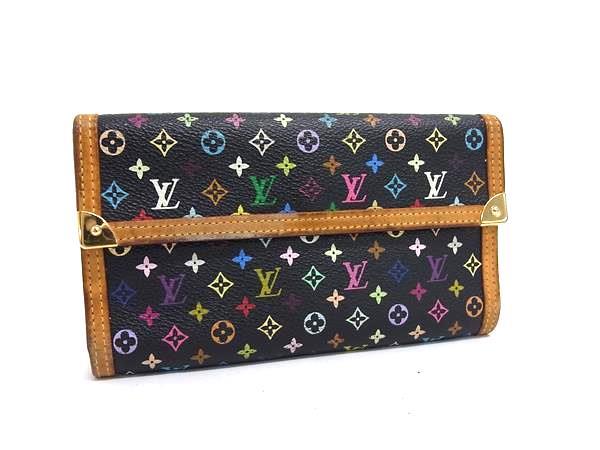 1円 LOUIS VUITTON ルイヴィトンM92658 モノグラムマルチカラー ポルトトレゾールインターナショナル 三つ折り 長財布 ブラック系 FT3043拍卖