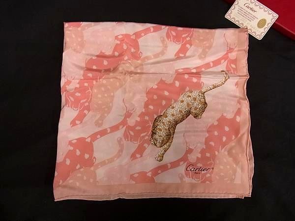 1円 ■極美品■ Cartier カルティエ シルク100% スカーフ ハンカチーフ レディース ピンク系 FU4528拍卖