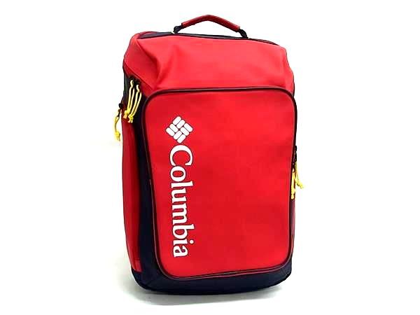 1円 ■美品■ Columbia コロンビア パテントレザー×キャンバス リュックサック バックパック デイパック レッド系×ネイビー系 FU6425拍卖