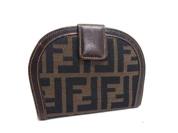 1円 FENDI フェンディ ヴィンテージ ズッカ柄 キャンバス 二つ折り 財布 ウォレット 札入れ 小銭入れ レディース ブラウン系 FT3241拍卖