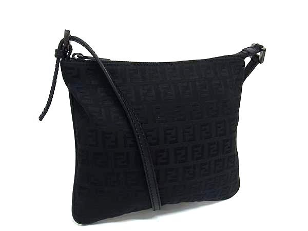 1円 ■美品■ FENDI フェンディ ズッカ柄 ズッキーノ キャンバス クロスボディ ポシェット ショルダーバッグ ブラック系 FU6694拍卖