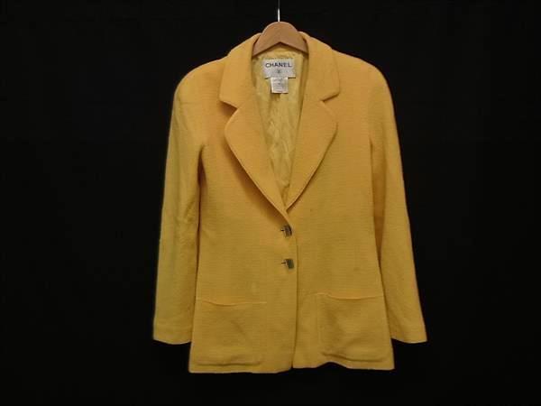 1円 CHANEL シャネル ココマーク ウール×ナイロン コート アウター 上着 洋服 表記サイズ 46 レディース イエロー系 FV3700拍卖