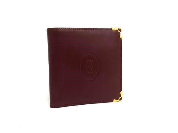 1円 ■美品■ Cartier カルティエ マストライン レザー 二つ折り 財布 ウォレット 小銭入れ 札入れ レディース メンズ ボルドー系 FR6673拍卖