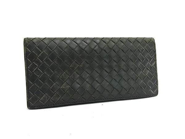 1円 BOTTEGA VENETA ボッテガヴェネタ イントレチャート レザー 二つ折り 長財布 ウォレット 札入れ カード入れ メンズ グレー系 FR6680拍卖