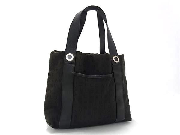 1円 BVLGARI ブルガリブルガリ ロゴマニア キャンバス×レザー ハンドバッグ トートバッグ レディース メンズ ブラック系 GB2718拍卖