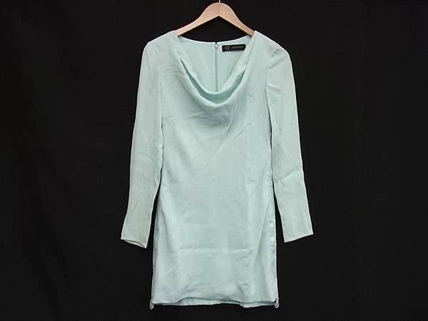 1円 VERSACE ヴェルサーチ アセテート×レーヨン ドレープ 長袖 ワンピース 表記サイズ 38 洋服 レディース ライトブルー系 FL8455拍卖