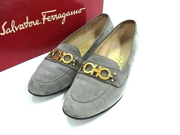 ■美品■Salvatore Ferragamo フェラガモ ダブルガンチーニ スエード ローファー 表記サイズ 6 (約23cm) 靴 シューズ グレー系 DK4815拍卖