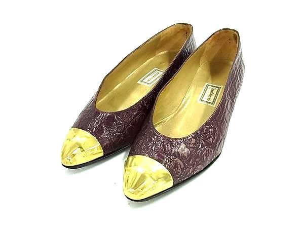 GIANNI VERSACE ジャンニ ヴェルサーチ クロコダイル型押しレザー パンプス 表記サイズ34 1/2(約21.5cm) 靴 シューズ パープル系 DK5621拍卖