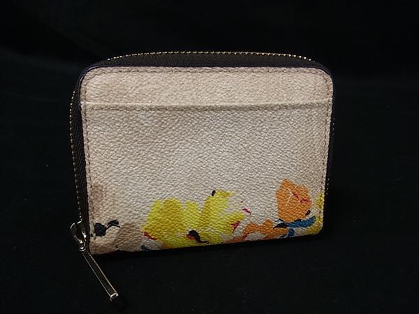 ■美品■ ETRO エトロ PVC 花柄 フラワー ラウンドファスナー コインケース コインパース 小銭入れ レディース ベージュ系 DH8658拍卖