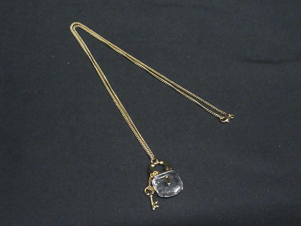 ■美品■ SWAROVSKI スワロフスキー カデナモチーフ 南京錠 ネックレス ペンダント アクセサリー ゴールド系×クリア系 DK1809拍卖