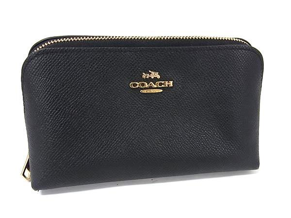 ■極美品■ COACH コーチ 53067 レザー ポーチ マルチケース 小物入れ レディース ブラック系 DH0214拍卖