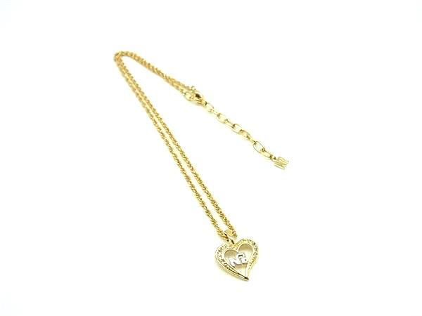 ■極美品■ NINA RICCI ニナリッチ ラインストーン ハート ネックレス ペンダント アクセサリー レディース ゴールド系 DG5610拍卖