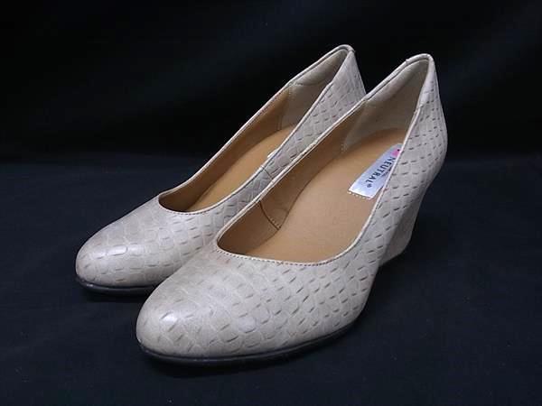 ■美品■ NEUTRAL ニュートラル レザー ウェッジヒール パンプス 表記サイズ 23.5 靴 シューズ レディース ベージュ系 DK0996拍卖