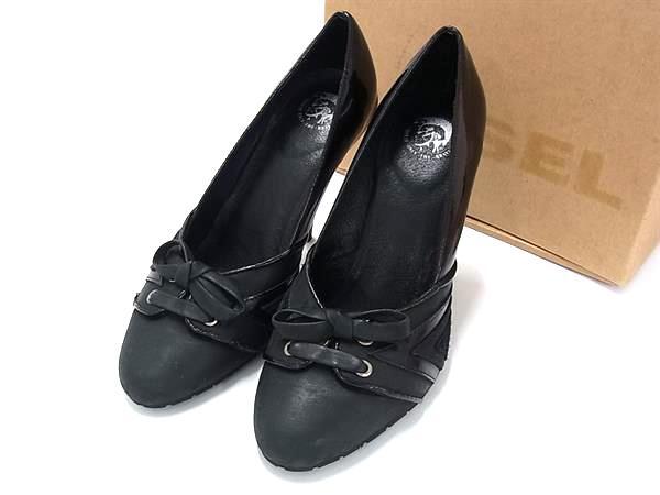 DIESEL ディーゼル パテントレザー×レザー リボン ヒール パンプス 表記サイズ35 (約22.0cm) 靴 シューズ ブラック系 DK0488拍卖