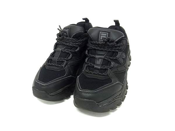 ■美品■ FILA フィラ キャンバス×レザー スニーカー 表記サイズ 23.0cm 靴 シューズ メンズ レディース ブラック系 DJ8281拍卖