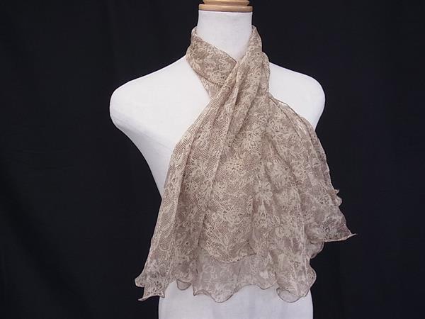 ■美品■ Paul Stuart ポールスチュアート シルク100% 総柄 スカーフ ストール ショール レディース ブラウン系 DJ8502拍卖