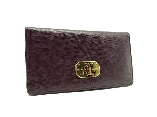■美品■ LAUREN RALPH LAUREN ローレンラルフローレン レザー 二つ折り 財布 ウォレット レディース ワインレッド系 DJ5193拍卖