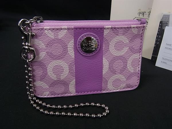 ■新品同様■ COACH コーチ オプアート PVC パスケース 定期入れ カードケース カード入れ レディース パープル系 DJ5932拍卖