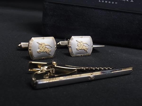 BURBERRY バーバリー SV925 カフスボタン カフリンクス ネクタイピン アクセサリー 2点セット シルバー系×ゴールド系 DJ5678拍卖