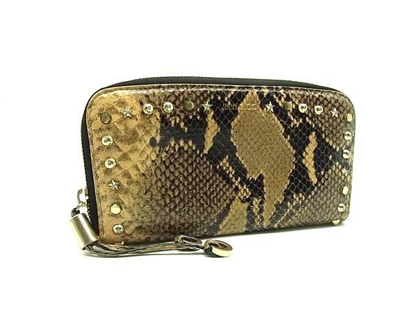 JIMMY CHOO ジミーチュウ パイソン型押しレザー ラウンドファスナー 長財布 ウォレットベージュ系 DJ5409拍卖
