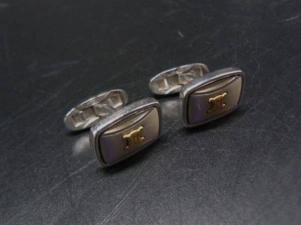 CELINE セリーヌ マカダム SV925 カフスボタン カフリンクス アクセサリー ビジネス 紳士 メンズ シルバー系×ゴールド系 DH7929拍卖