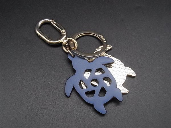 ■美品■ FURLA フルラ レザー タートル キーホルダー キーリング バッグチャーム レディース ゴールド系×ブルー系 DH8888拍卖