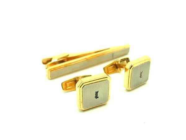 YVESSAINTLAURENT イヴサンローラン カフスボタン カフリンクス ネクタイピン アクセサリー 2点セット ゴールド系×シルバー系 DJ4006拍卖