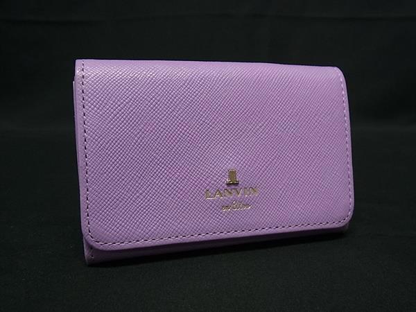 ■美品■ LANVIN en Bleu ランバンオンブルー レザー カードケース カード入れ 名刺入れ パスケース レディース パープル系 DJ3853拍卖