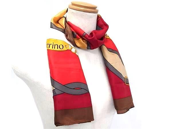 Roberta di Camerino ロベルタ ディ カメリーノ シルク100% スカーフ ストール ショール ブラウン系×マルチカラー DJ3675拍卖