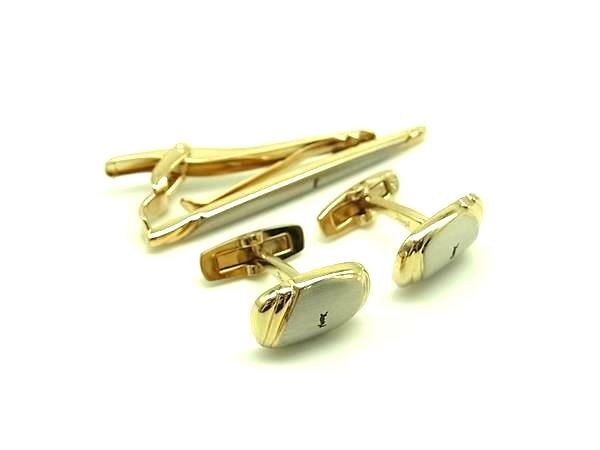 ■美品■ YVESSAINTLAURENT イヴサンローラン カフスボタン カフリンクス ネクタイピン アクセサリー 2点セット ゴールド系 DJ3902拍卖
