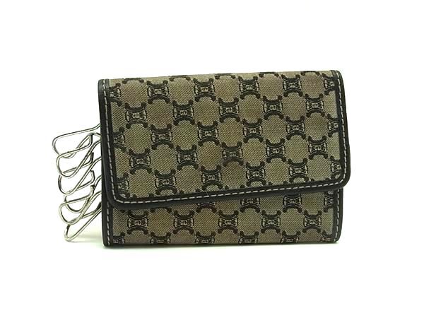 CELINE セリーヌ マカダム柄 キャンバス×レザー 6連 キーケース 鍵入れ レディース メンズ ブラック系 DJ3192拍卖