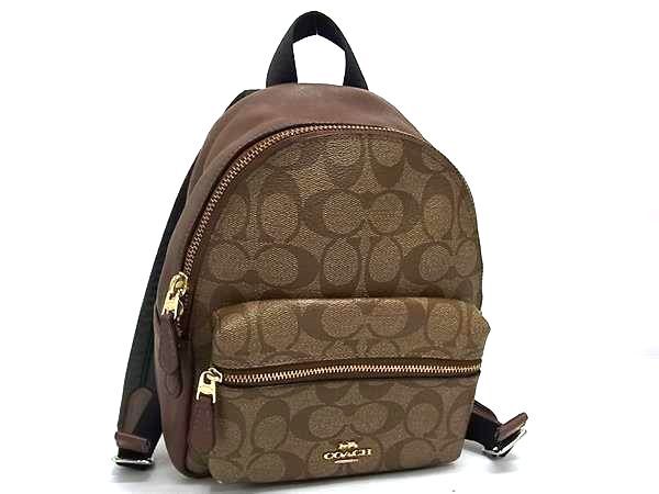 1円 COACH コーチ F58315 シグネチャー PVC×レザー リュックサック デイパック バックパック レディース ブラウン系 GD0126拍卖