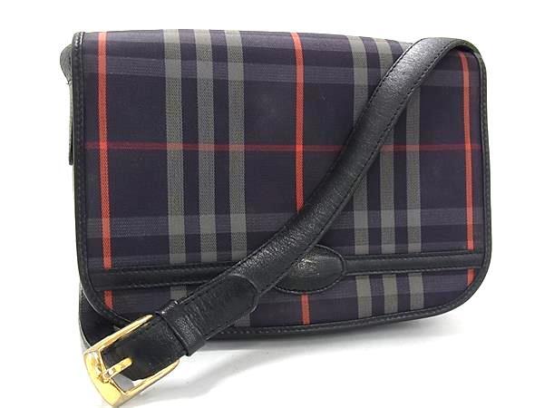 1円 Burberrys バーバリーズ ノバチェック キャンバス×レザー ショルダーバッグ 肩掛け 斜め掛けかばん ネイビー系×ブラック系 GA6263拍卖
