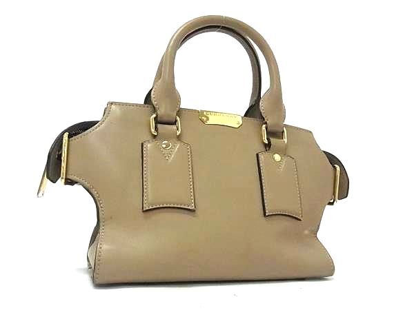 1円 BURBERRY バーバリー レザー ハンドバッグ トートバッグ ミニバッグ レディース グレージュ系 FS7508拍卖