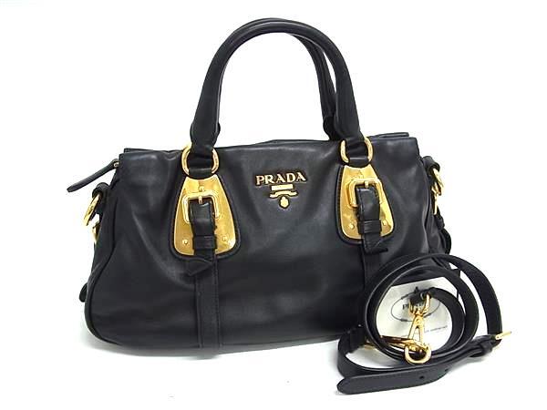 1円 ■美品■ PRADA プラダ BN1904 レザー 2WAY クロスボディ ハンドバッグ トート ショルダー 斜め掛け レディース ブラック系 FU6784拍卖