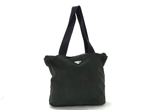 1円 PRADA プラダ テスートナイロン×レザー トート ショルダーバッグ ハンドバッグ 肩掛けかばん ダークグリーン系×ブラック系 GA5506拍卖