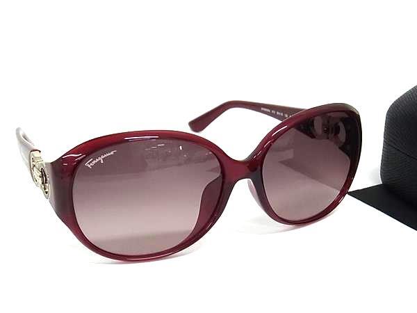 1円 ■新品同様■ Salvatore Ferragamo フェラガモ SF896SRA ダブルガンチーニ ラインストーン サングラス メガネ 眼鏡 レッド系 FU7113拍卖